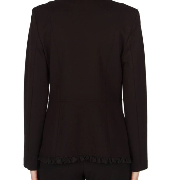 Joseph Ribkoff Black Ruffle Trim Jacket Designer Double-Breasted Blazer Size 8 - Picture 8 of 9